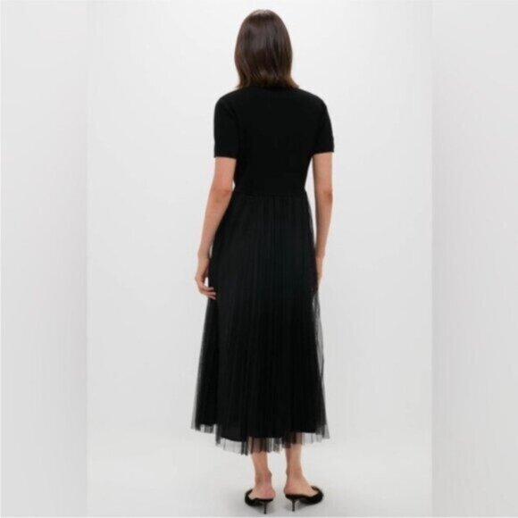 Black Short-Sleeve Tulle Midi Dress - Picture 2 of 2